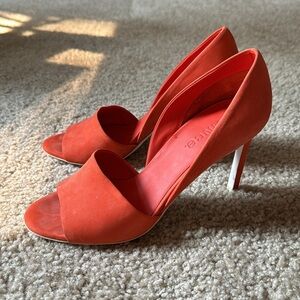 Coral Red Suede Heels